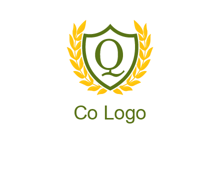 letter q inside emblem with olive leafs