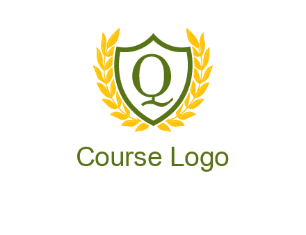 letter q inside emblem with olive leafs