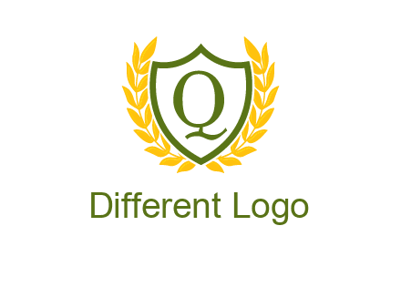 letter q inside emblem with olive leafs