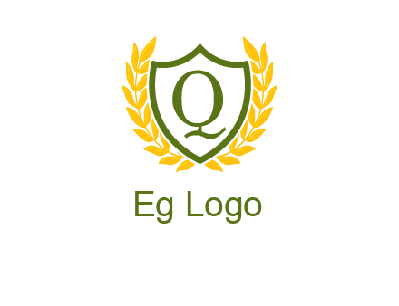 letter q inside emblem with olive leafs