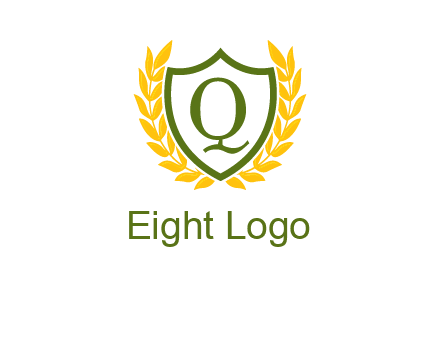 letter q inside emblem with olive leafs