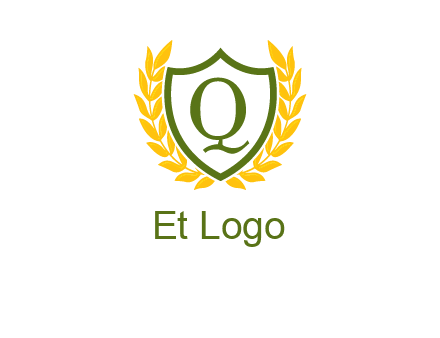 letter q inside emblem with olive leafs