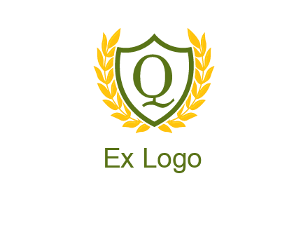 letter q inside emblem with olive leafs