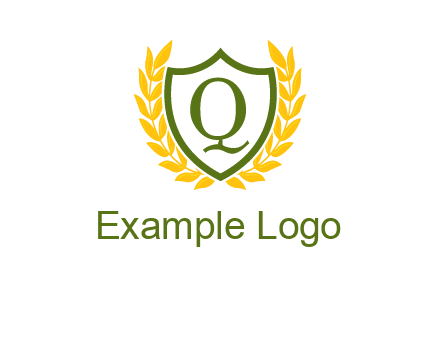 letter q inside emblem with olive leafs