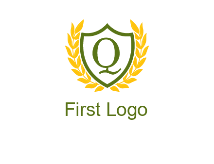 letter q inside emblem with olive leafs