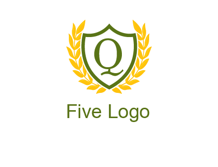 letter q inside emblem with olive leafs
