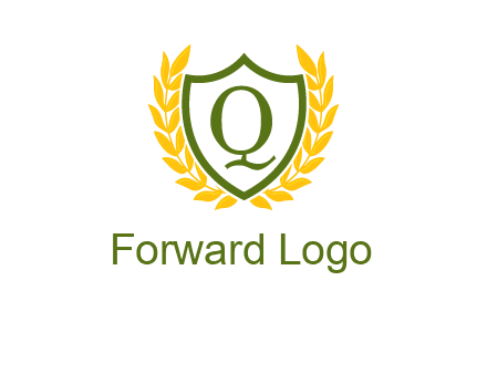 letter q inside emblem with olive leafs