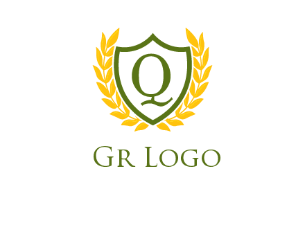 letter q inside emblem with olive leafs