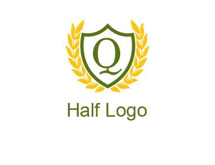 letter q inside emblem with olive leafs