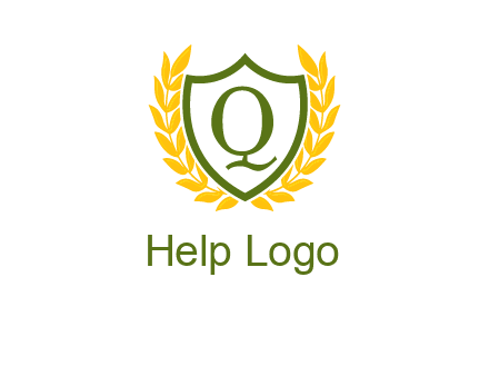 letter q inside emblem with olive leafs