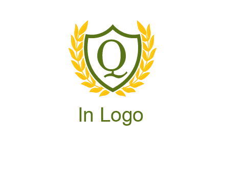 letter q inside emblem with olive leafs