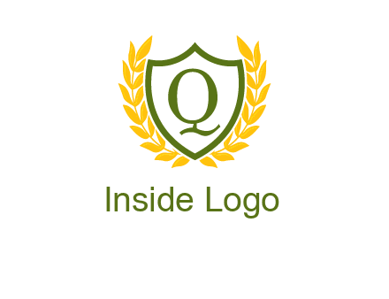letter q inside emblem with olive leafs