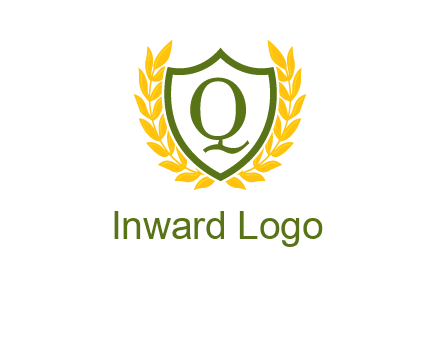 letter q inside emblem with olive leafs