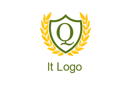 letter q inside emblem with olive leafs
