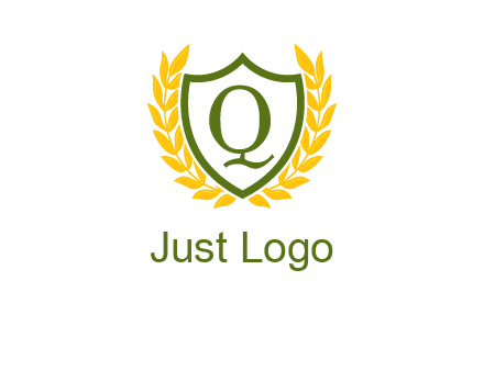 letter q inside emblem with olive leafs