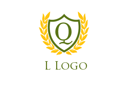 letter q inside emblem with olive leafs