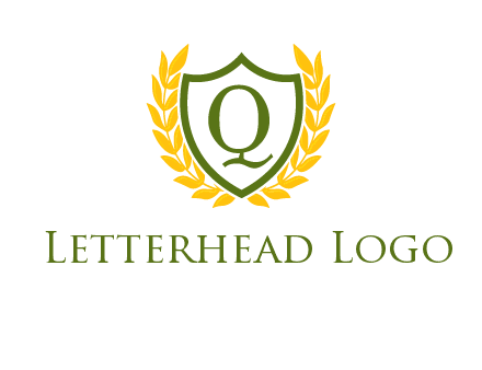 letter q inside emblem with olive leafs