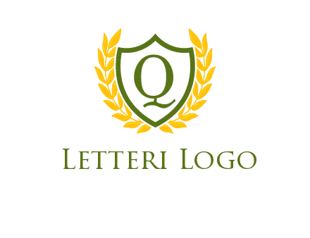 letter q inside emblem with olive leafs