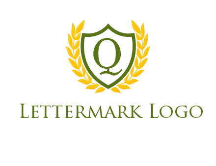 letter q inside emblem with olive leafs