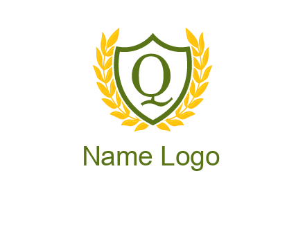 letter q inside emblem with olive leafs