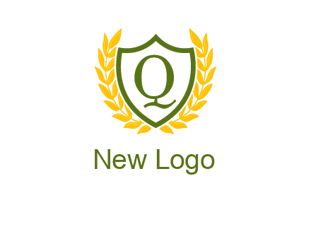letter q inside emblem with olive leafs