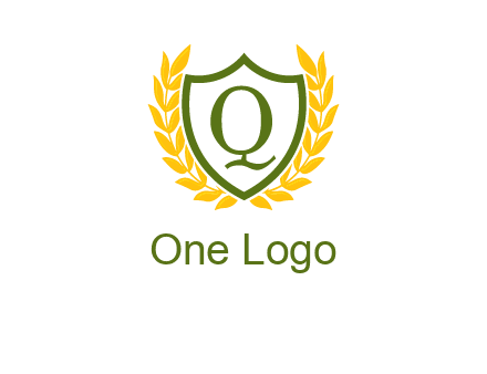 letter q inside emblem with olive leafs
