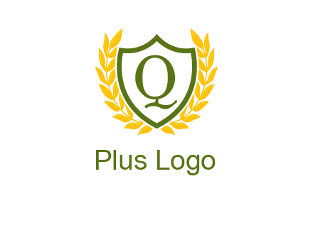 letter q inside emblem with olive leafs