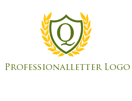 letter q inside emblem with olive leafs