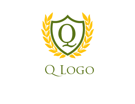 letter q inside emblem with olive leafs
