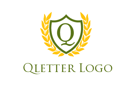 letter q inside emblem with olive leafs