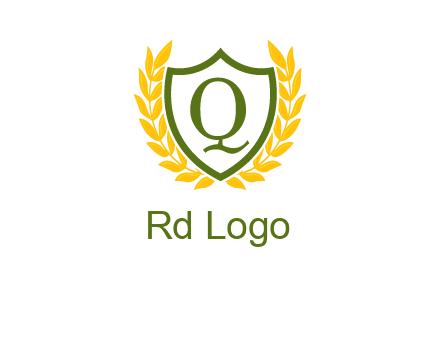 letter q inside emblem with olive leafs
