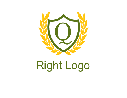 letter q inside emblem with olive leafs