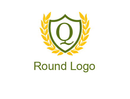 letter q inside emblem with olive leafs