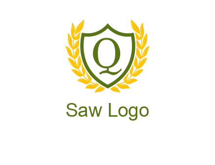 letter q inside emblem with olive leafs