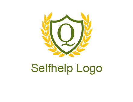 letter q inside emblem with olive leafs