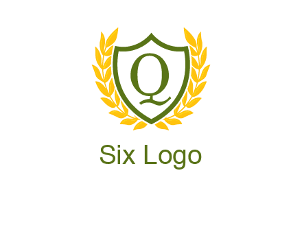 letter q inside emblem with olive leafs