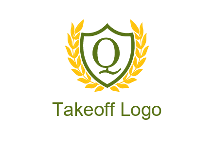 letter q inside emblem with olive leafs