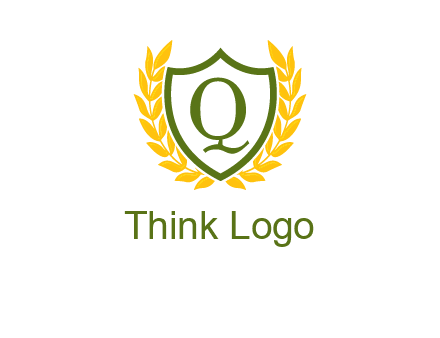 letter q inside emblem with olive leafs