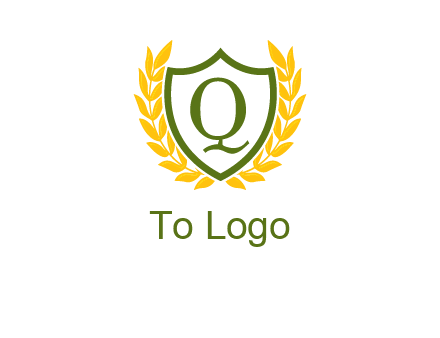 letter q inside emblem with olive leafs