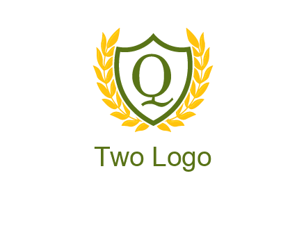 letter q inside emblem with olive leafs