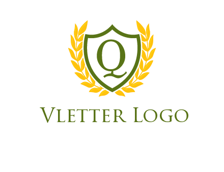 letter q inside emblem with olive leafs