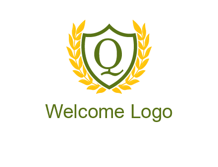letter q inside emblem with olive leafs