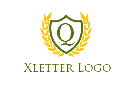 letter q inside emblem with olive leafs