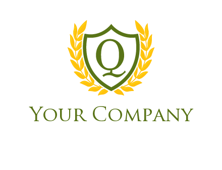 letter q inside emblem with olive leafs