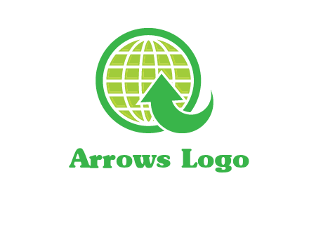 an arrow is placed in front of a globe embossed in a circle logo
