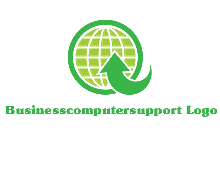 an arrow is placed in front of a globe embossed in a circle logo