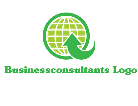 an arrow is placed in front of a globe embossed in a circle logo