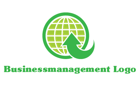 an arrow is placed in front of a globe embossed in a circle logo