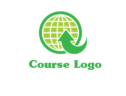 an arrow is placed in front of a globe embossed in a circle logo