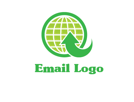 an arrow is placed in front of a globe embossed in a circle logo
